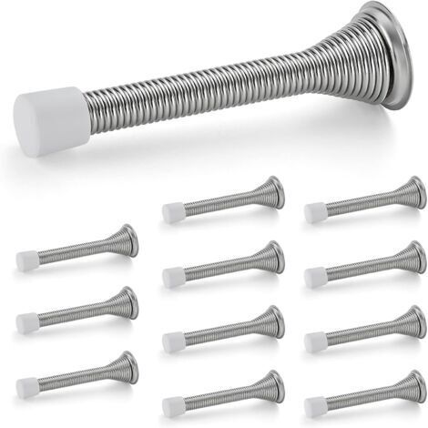Lot de 12 butées de porte à ressort avec butée en caoutchouc, en nickel satiné, pour le bas de la porte