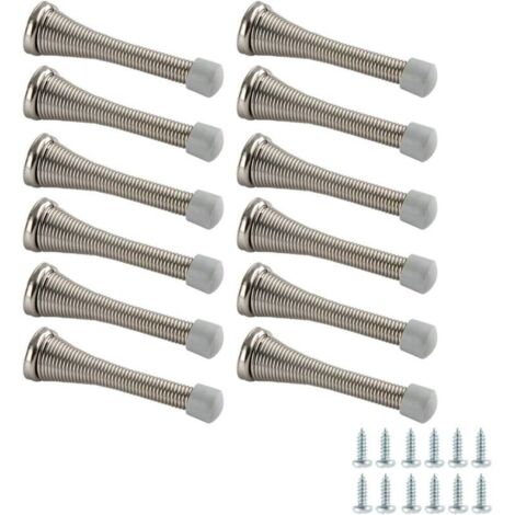 Lot de 12 butées de porte à ressort - Nickel brossé