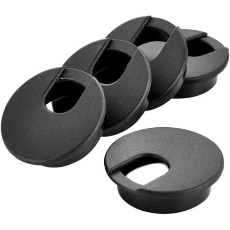 Lot de 12 cache-câbles en plastique noir de 50 mm (2") pour bureau ou table. Organisateur de câbles pour surfaces de bureau et ports.