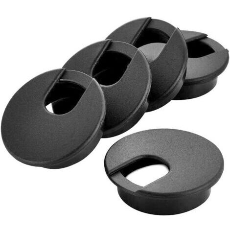 Lot de 12 cache-câbles en plastique noir de 50 mm (2") pour bureau ou table. Organisateur de câbles pour surfaces de bureau et ports.