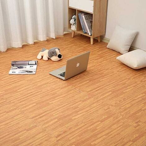 Lot de 12 carreaux puzzle en mousse EVA 30x30 cm, grain bois clair, salon et chambre