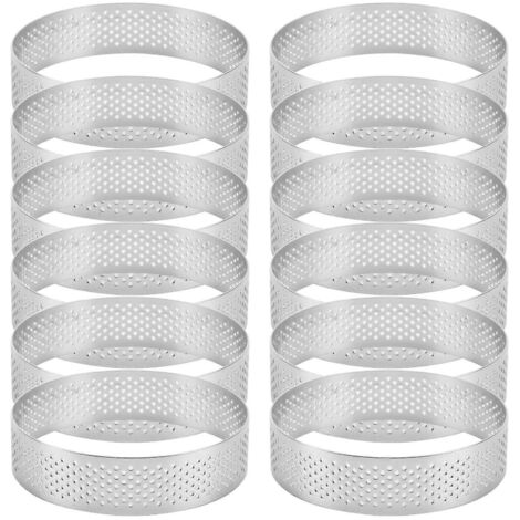 Lot de 12 cercles à tarte en acier inoxydable, cercles à pâtisserie perforés pour mousse, 6 cm