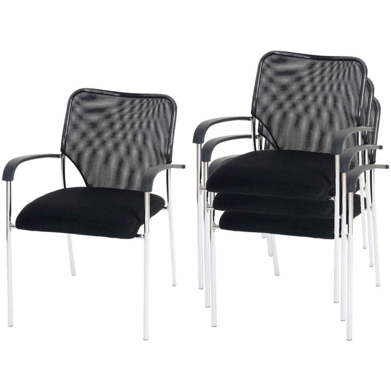 HHG - Lot de 4 chaises de conférence / visiteur Tulsa, empilable, tissu, siège noir, dossier noir HHG - Lot de 4 chaises de conférence / visiteur Tulsa, empilable, tissu, siège noir, dossier noir