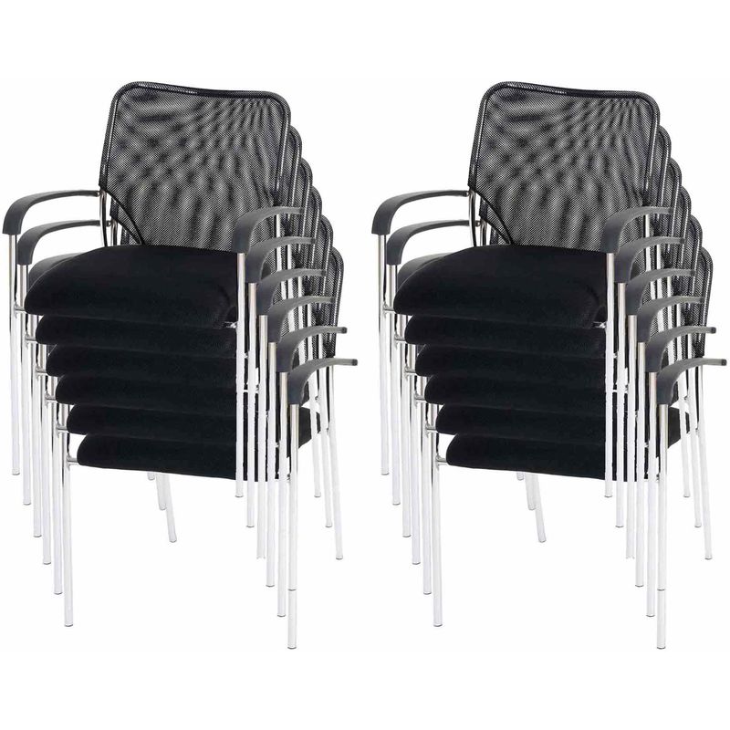 HHG - Lot de 12 chaises de conférence / visiteur Tulsa, empilable, tissu – siège noir, dossier noir