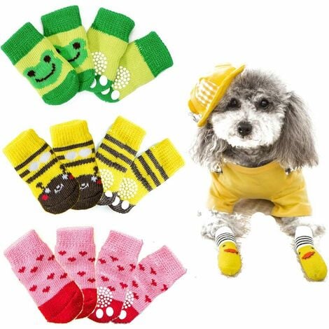 Lot de 12 chaussettes pour chien, protection antidérapante pour pattes d'animal de compagnie, chaussettes pour chiot de chat pour l'intérieur, l'extérieur, l'hiver, contrôle de la traction sur le sol