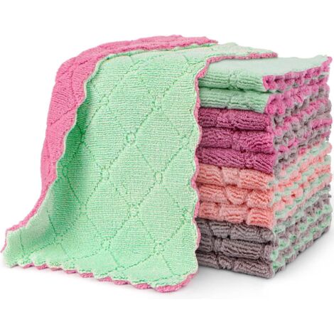 Lot de 12 chiffons de nettoyage en microfibre, absorbants, en polaire corail, réutilisables et sans parfum, séchage rapide.