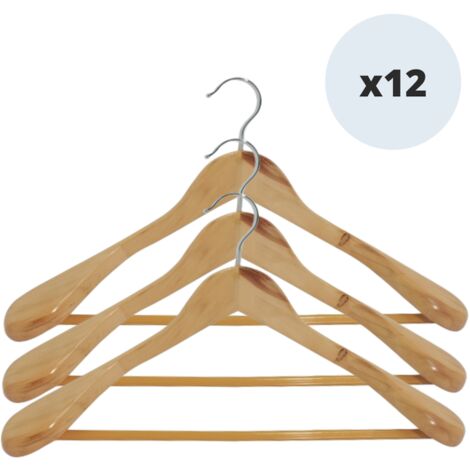 MSV Lot de 12 cintres en bois pour pantalon ou jupe 25cm