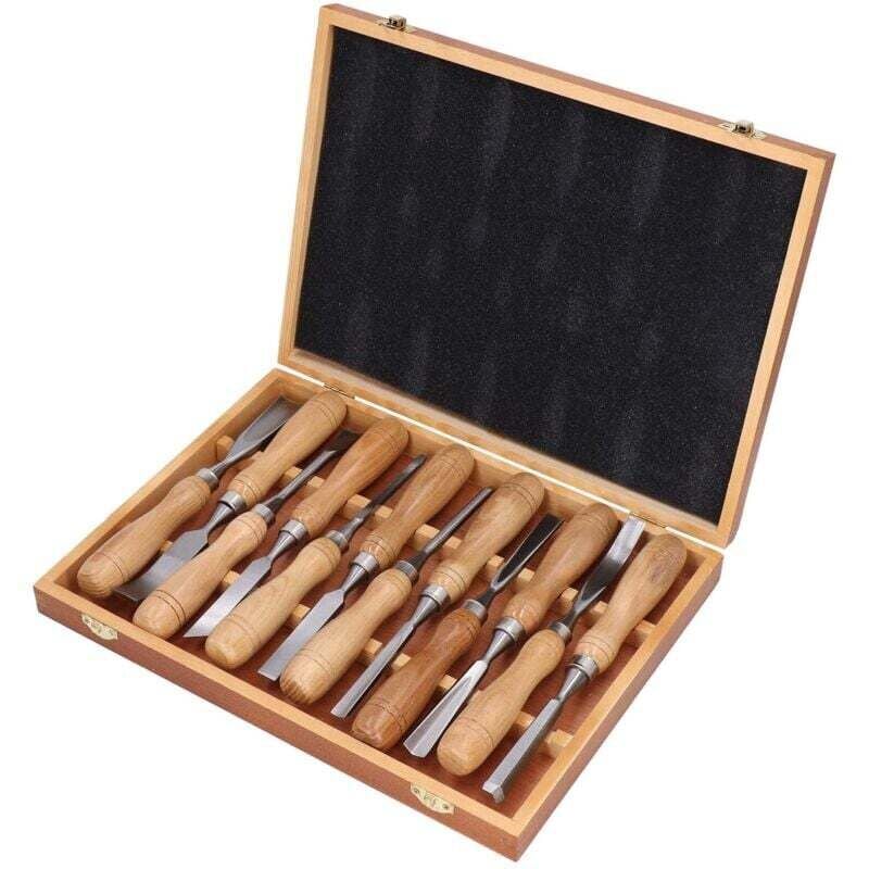 Image of Lot de 12 Ciseaux à Bois Lame CRV Manche Bois pour Sculpture Artisanat Bricolage