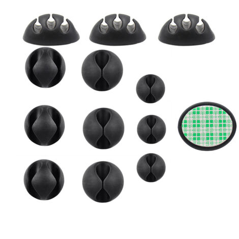 Lot de 12 clips de câble résistants, support et cache-câbles pour bureau, organisateur et gestion des câbles de charge pour TV, ordinateur, PC et ordinateur portable-AquaForge
