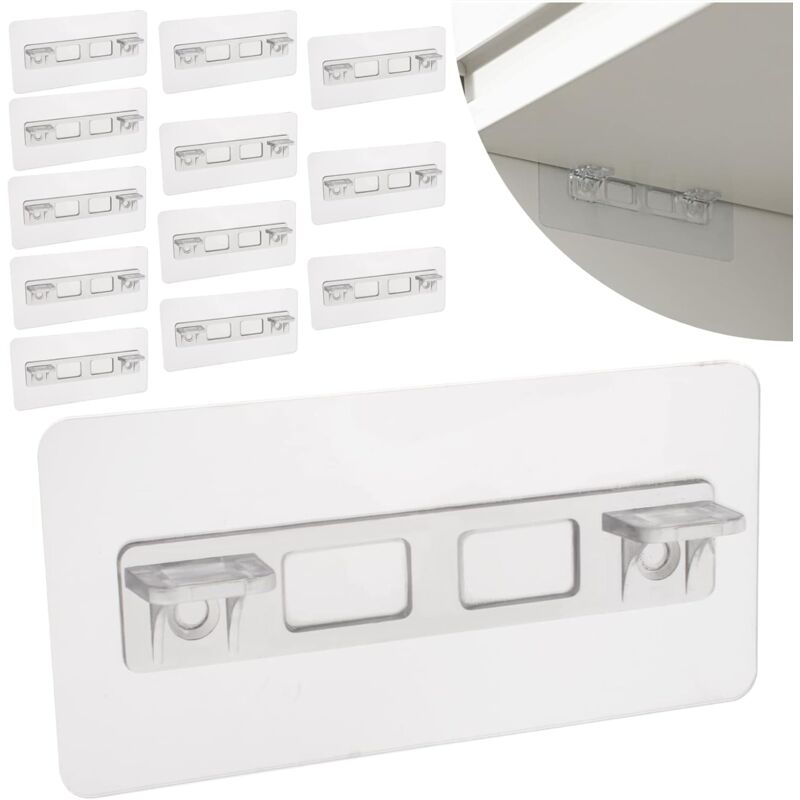 Lot de 12 clous de support d'étagère auto-adhésifs sans perçage pour armoires de cuisine, bibliothèque, placard, séparateurs de couches (2 clous)