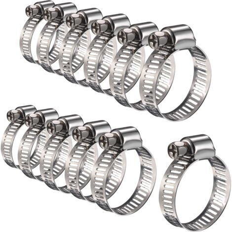 Lot de 12 colliers de serrage en acier inoxydable – Ajustables pour diamètres de 16 à 25 mm – Résistants à la corrosion – Installation facile