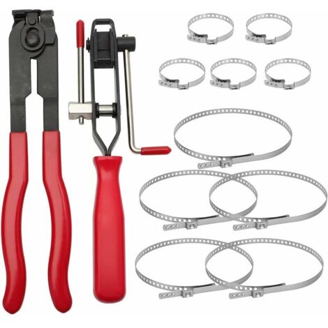 Lot de 12 colliers de serrage pour voiture/ATV,Pince De Joint HomocinéTique D'Arbre à Cardan Collier De Serrage En Acier avec 2 outils,10 bandes de sertissage