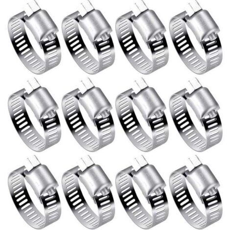 Lot de 12 Colliers de Serrage Tuyau en Acier Inoxydable 304 - Réglables (16-25mm) pour Tuyaux d'Eau, Réservoirs de Gaz et Tubes Automobiles