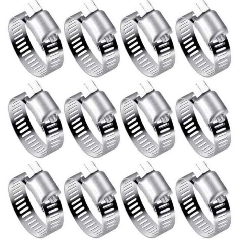 Lot de 12 Colliers de Serrage Tuyau en Acier Inoxydable 304 - Réglables (16-25mm) pour Tuyaux d'Eau, Réservoirs de Gaz et Tubes Automobiles