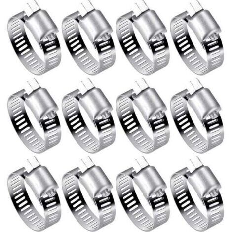 Lot de 12 Colliers de Serrage Tuyau en Acier Inoxydable 304 - Réglables (16-25mm) pour Tuyaux d'Eau, Réservoirs de Gaz et Tubes Automobiles