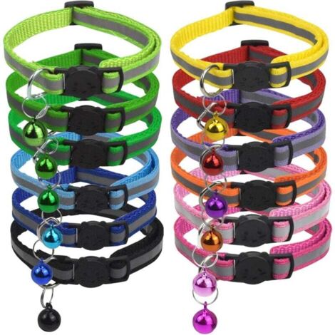 Lot de 12 colliers réfléchissants pour chat avec cloches réglables