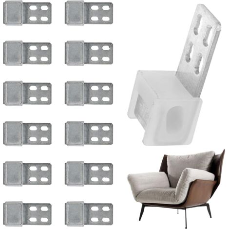 Lot de 12 connecteurs de canapé, connecteurs de meubles à 4 trous, pinces à ressort, kit de ressorts de meubles, pièces de rechange, ressort de canapé en métal, ferrures pour canapés, lits, meubles