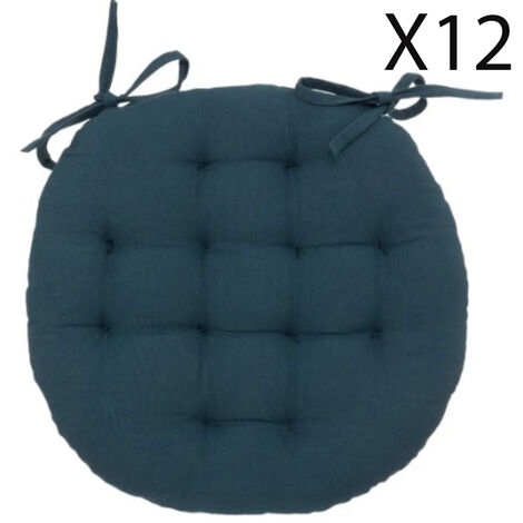 Lot de 12 coussins de chaise rond, coussins d'assise en coton coloris bleu foncé - Diamètre 38 x Hauteur 5 cm -PEGANE-