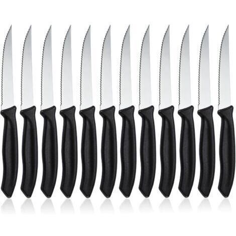 Lot de 12 Couteau de table à lame crantée, Set de couteaux à petit déjeuner en acier inoxydable, Set de couteaux à steak pour la maison et le restaurant, Lavable en machine
