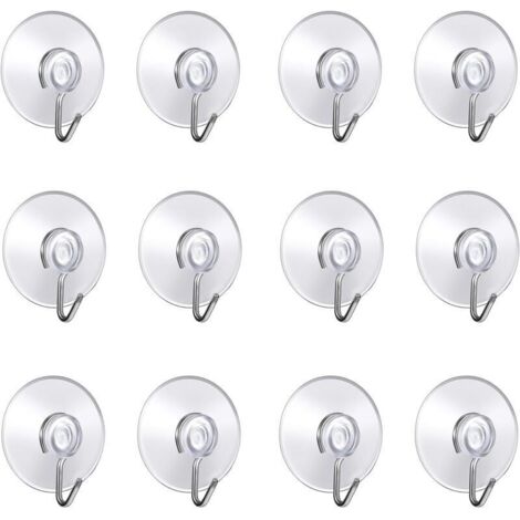 Lot de 12 Crochet Muraux avec Ventouse d'Aspiration,Petites Ventouses Plastiques avec Crochet Ronde pour Salle de Bains et Cuisine ((4cm))