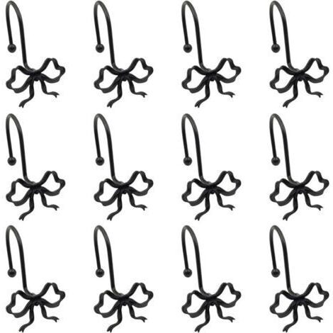 Lot de 12 Crochet Rideau Douche, Crochet de Tringle à Rideaux, Anneaux Rideaux, Crochets Métalliques Décoratifs pour Rideau de Douche, Design Nœud 3D, Anti-Rouille et Résistant à l'Humidité