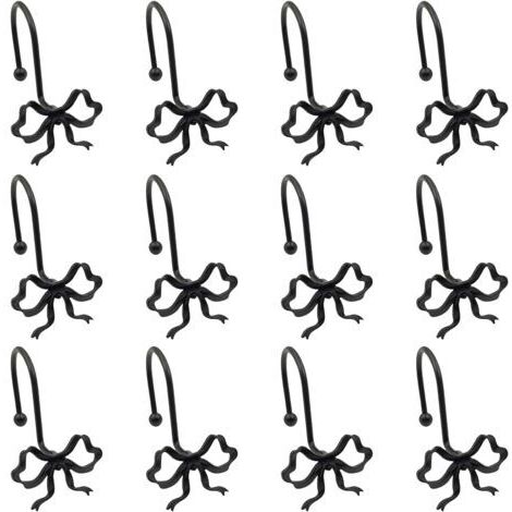 Lot de 12 Crochet Rideau Douche, Crochet de Tringle à Rideaux, Anneaux Rideaux, Crochets Métalliques Décoratifs pour Rideau de Douche, Design Nœud 3D, Anti-Rouille et Résistant à l'Humidité