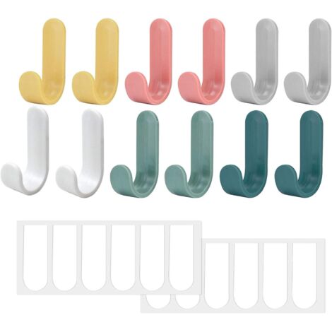 Lot de 12 crochets adhésifs colorés, crochets muraux en plastique, crochets porte-serviettes robustes, crochets pour porte-manteau/serviettes pour salle de bain, chambre, cuisine, bureau, porte