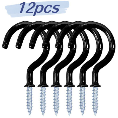 Lot de 12 crochets de plafond adhésifs pour tasses, rangement, cuisine, salle de bain, extérieur, noir, résistant à l'humidité