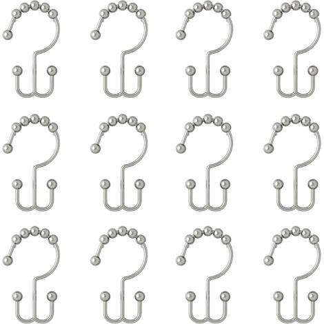 Lot de 12 Crochets de Rideau de Douche chromés - Anneaux de Doublure de qualité supérieure avec Double Glissement et Design Double Face - Résistant à la Rouille(Chrome)