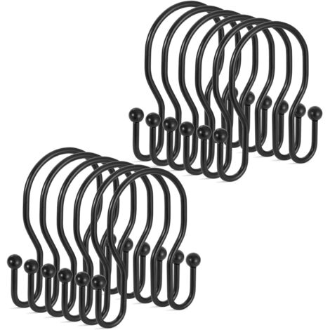 Lot de 12 crochets de rideau de douche, en métal de qualité supérieure, double face, antirouille et maniable, pour salle de bain et plus encore