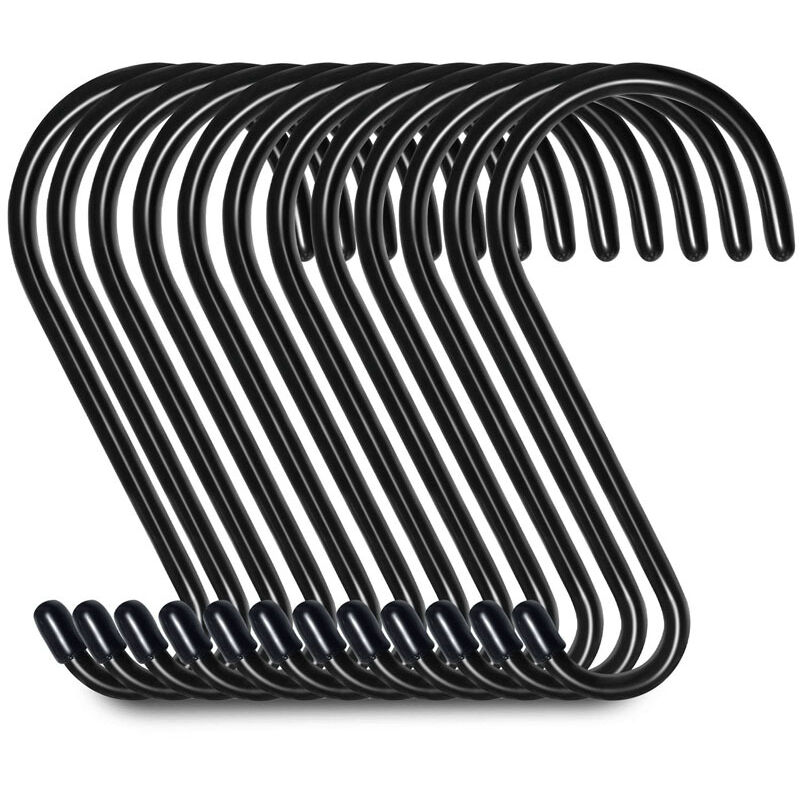Linghhang - Lot de 12 crochets de suspension en s de 15 cm, crochets de penderie, crochets de suspension, cintres (12 pièces, grandes, noirs)