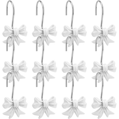 Lot de 12 Crochets Décoratifs pour Rideau de Douche avec Noud Papillon, Anneaux Métalliques pour Salle Bain Chambre Bébé Chambre d'enfant Décoration Artistique (Blanc)