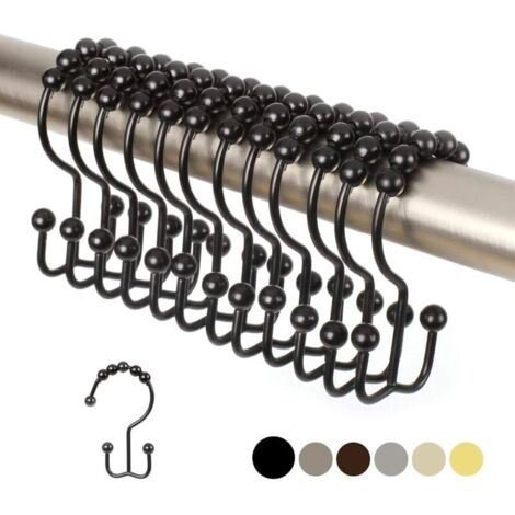Lot de 12 Crochets Doubles pour Rideau de Douche (Finition décorative Noire Mate) en Acier Inoxydable résistant à la Rouille de qualité supérieure