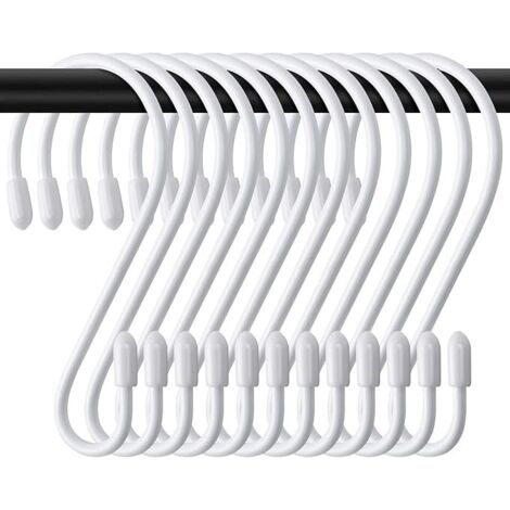 Lot de 12 crochets en S - Blanc - 8 cm - Petit crochet de cuisine - En métal - Charge maximale : 5 kg - En forme de S - Pour tringle à vêtements, cuisine, salle de bain, bureau