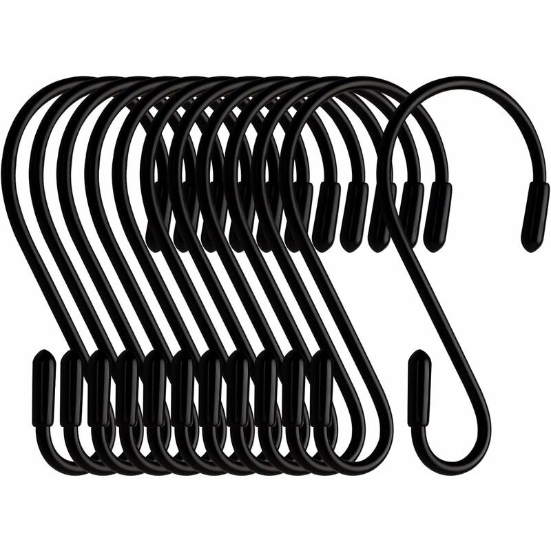 Linghhang - Lot de 12 crochets en s - Noirs - 8 cm - En forme de s - Charge maximale : 5 kg - black