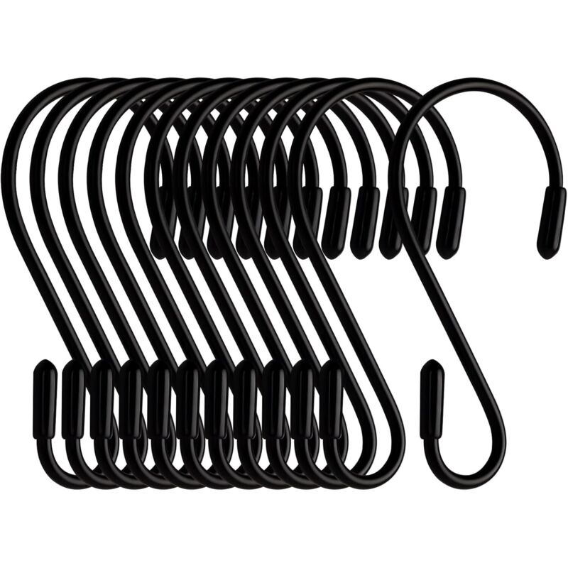 Lot de 12 crochets en S - Noirs - 8 cm - En forme de S - Charge maximale : 5 kg