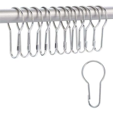 Lot de 12 Crochets et Anneaux de Rideau de Douche en Métal Antirouille Universels Ortviai
