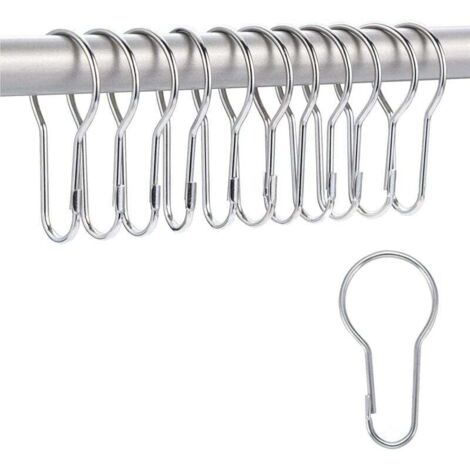 Lot de 12 crochets et anneaux de rideau de douche en métal - Glisse en douceur - Taille universelle - Résistant à la rouille - Accessoires de rideau de douche