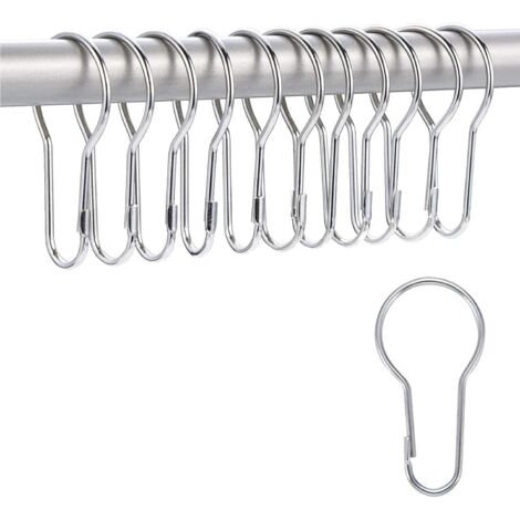 Lot de 12 crochets et anneaux de rideau de douche en métal - Glisse en douceur - Taille universelle - Résistant à la rouille - Accessoires de rideau de douche