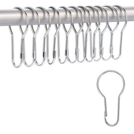 Lot de 12 crochets et anneaux de rideau de douche en métal - Glisse en douceur - Taille universelle - Résistant à la rouille - Accessoires de rideau de douche