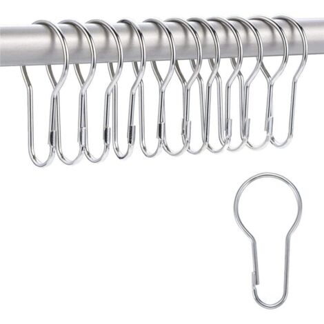 Lot de 12 crochets et anneaux de rideau de douche en métal   Glisse en douceur   Taille universelle   Résistant à la rouille   Accessoires de rideau de douche