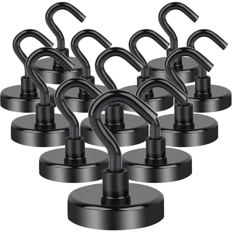 Aiperq - Lot de 12 crochets magnétiques en néodyme super puissants de 30 kg, crochet de 32 mm, sans perçage, pour porte en fer, crochet magnétique