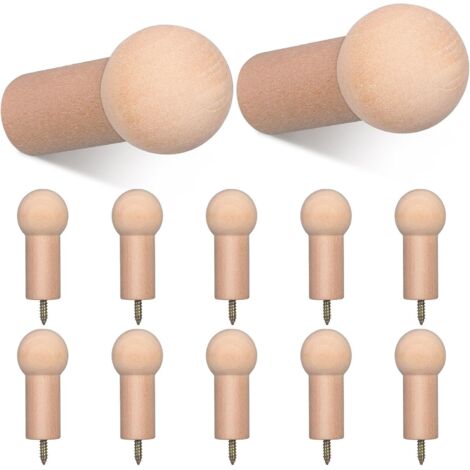 Lot de 12 Crochets Muraux en Bois 24X50 MM Non Vernis Patères Rondes pour