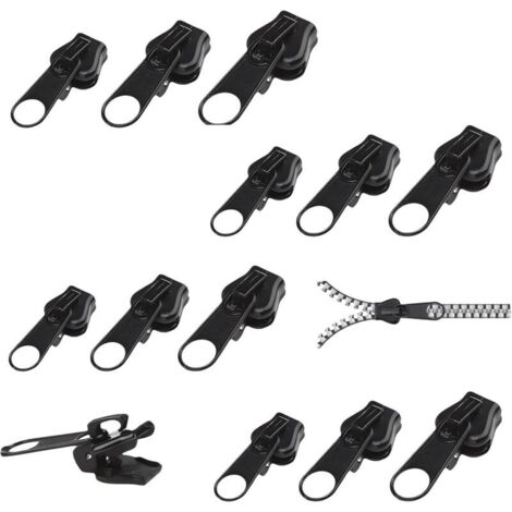 Lot de 12 curseurs de rechange pour fermeture éclair - Kit de réparation de fermeture éclair amovible - Pour vêtements, sac, bagages, housse de couette (noir, 12 pièces)