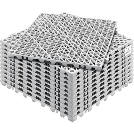 Lot de 12 Dalles Clipsables en PVC 30x30x1,5 cm Grises Antidérapantes pour Terrasse Piscine Salle de Bain