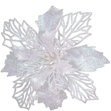 Lot de 12 décorations de Noël blanches pour sapin, fleurs de 9 cm