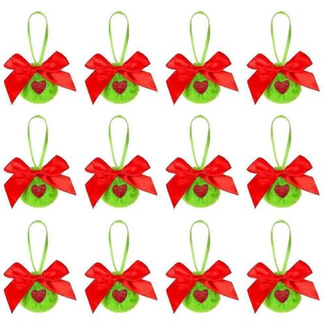 Lot de 12 décorations suspendues de Noël élégantes, sphères en peluche pour sapin, ornements de fête festifs.