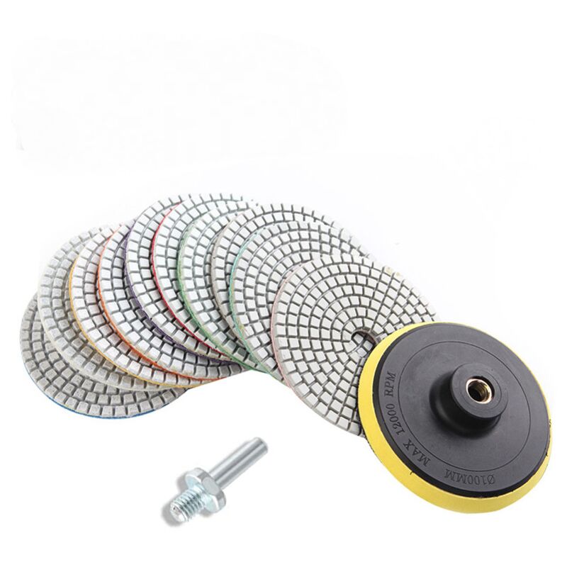 Lot de 12 disques de polissage diamant humide et sec - 4' - Pour granit, marbre, béton, pierre