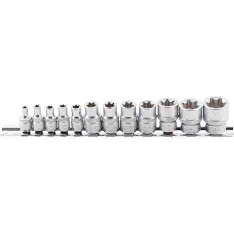 Lot de 12 douilles torx femelles E4 à E20 sur réglette – Acier chrome-vanadium – Carré 1/4 et 3/8 pour clés à cliquet – Automaster