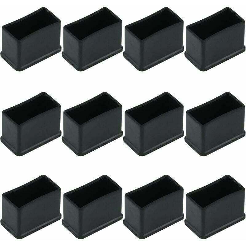 Lot de 12 Embouts de Protection Rectangulaires en Feutre de Caoutchouc pour Pieds de Table ou de Chaise - Noir, 15 x 30 mm.